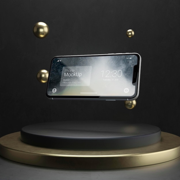 Dark and copper levitation phone mockup