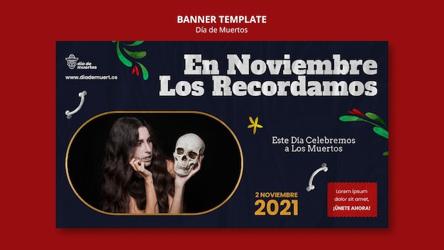 Modello di banner dia de muertos scuro