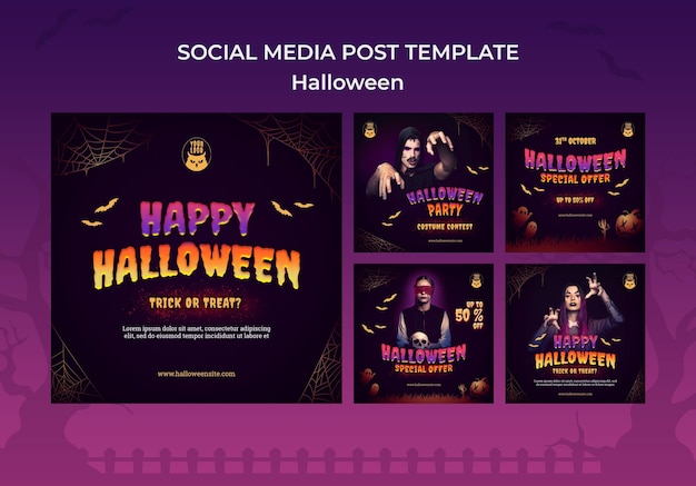 Dark halloween party instagram posts set