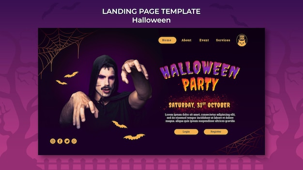 無料PSD ダークハロウィンパーティーのランディングページテンプレート