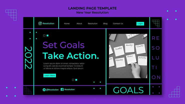 Free PSD dark new year resolutions landing page template