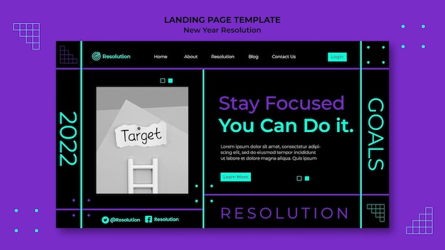 Free PSD dark new year resolutions landing page template