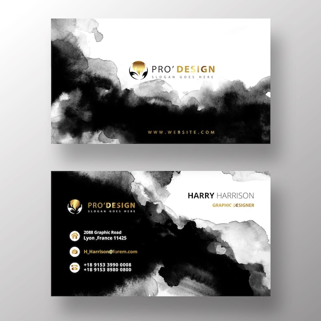 Free PSD dark watercolor psd business card template