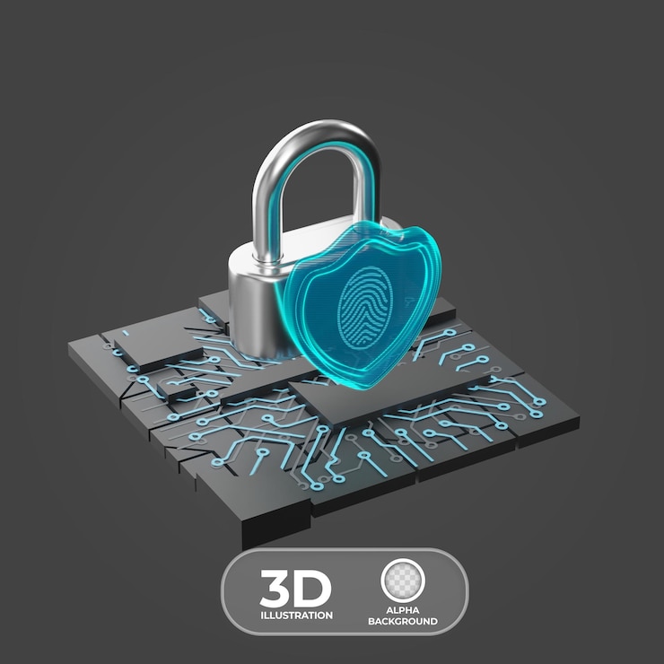 Free PSD data security and personal encryption 3d illustration