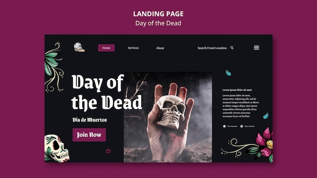 Free PSD day of the dead landing page template