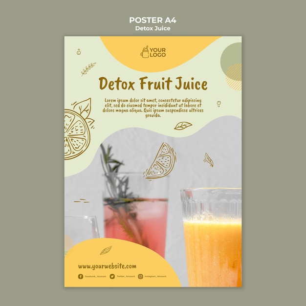 PSD gratuito modello di poster del concetto di succo detox