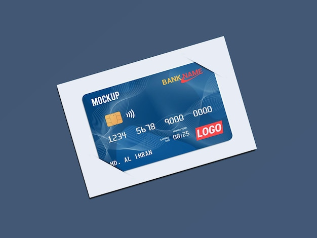 Debit card smart card plastic card in paper brackets mockup