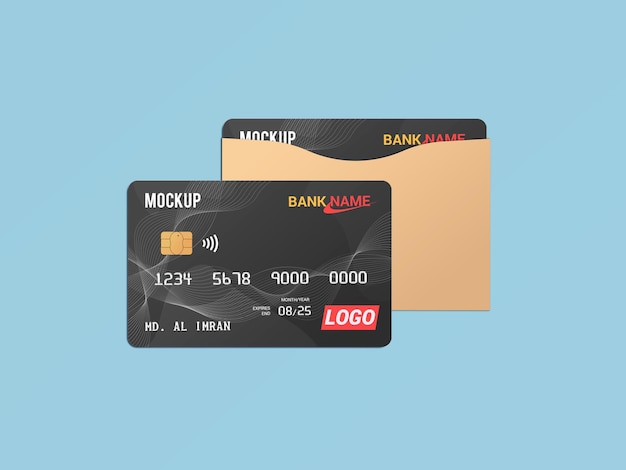 Debit card smart card plastic card in paper protector mockup