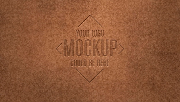 Free PSD debossed logo on brown leather mockup