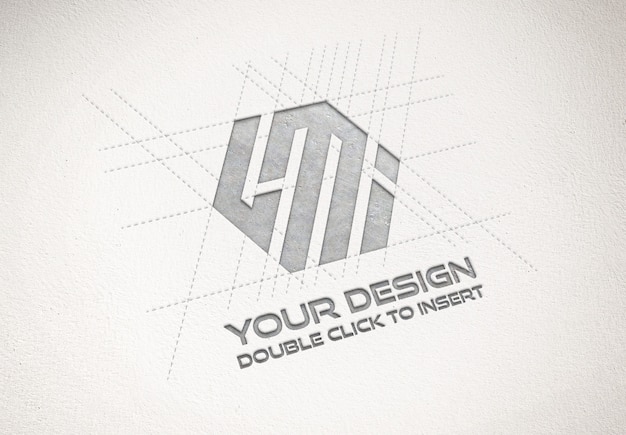 Дебоссированный металлический логотип на текстуре бумаги макет