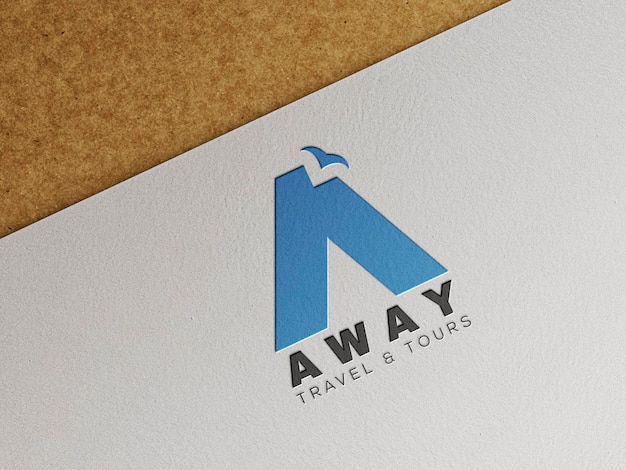 Debossed paper logo mockup on brown background