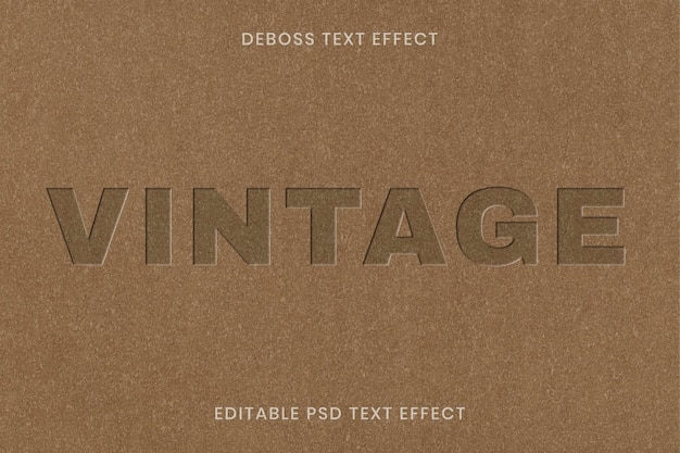 Free PSD debossed text effect psd editable template on kraft paper texture background