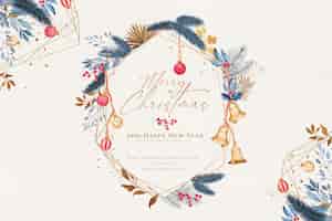 Free PSD decorative christmas background with watercolor ornaments