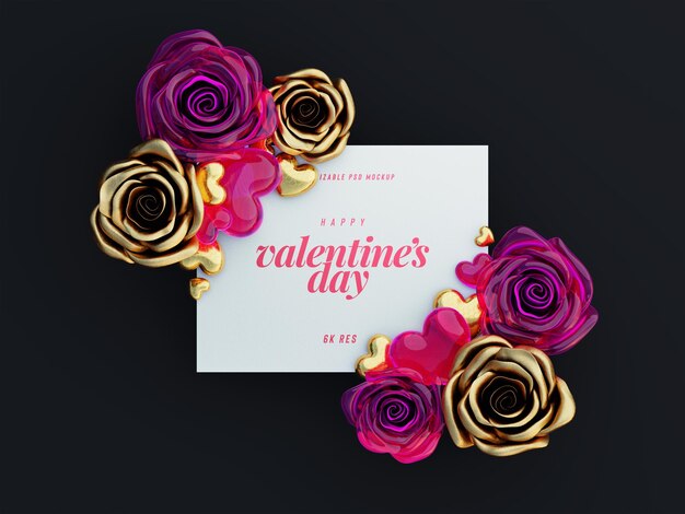Шаблон макета приглашения на День Святого Валентина с декоративными милыми любовными сердечками