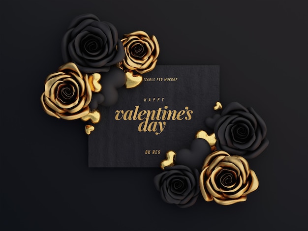 無料PSD 装飾的なかわいい愛の心幸せなバレンタインデーの招待状のモックアップテンプレート