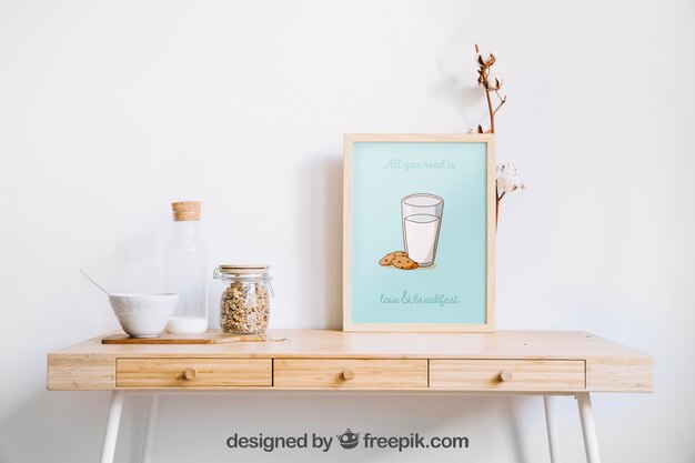 Download Free Psd Frame Mockup On Decorative Table