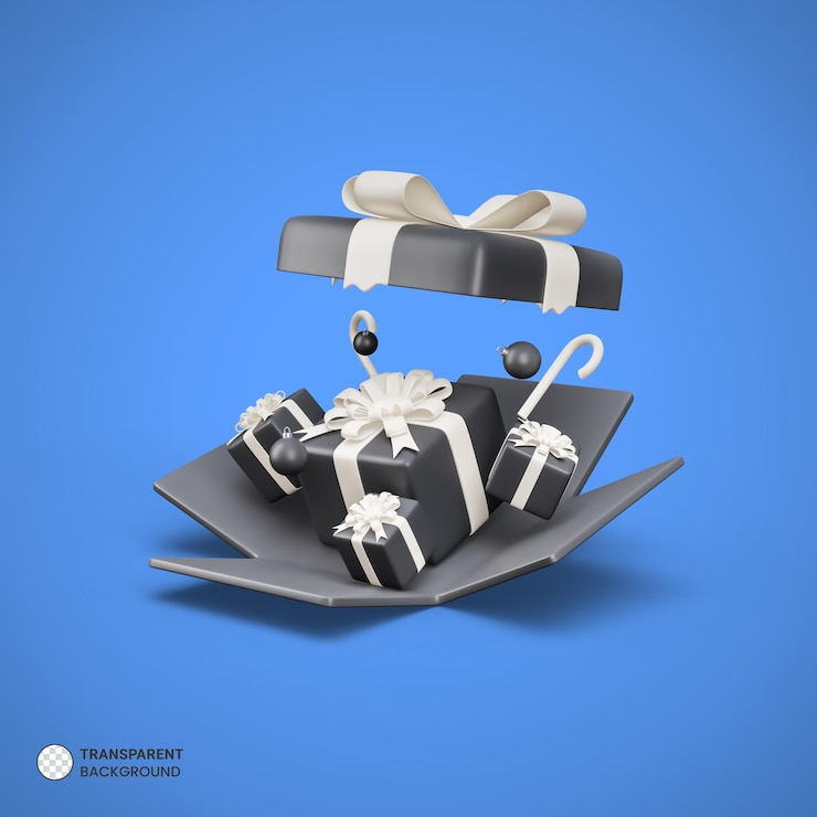 Free PSD decorative gift box with white bow isolated