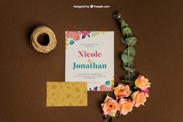 Decorative stationery wedding mockup