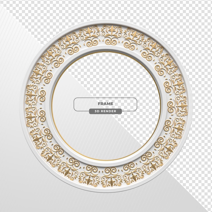 Free PSD decorative white and gold ornamental frame in 3d render
