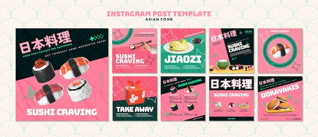 Modello di post su instagram di cibo asiatico delizioso