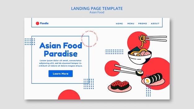 PSD gratuito pagina di destinazione del delizioso cibo asiatico