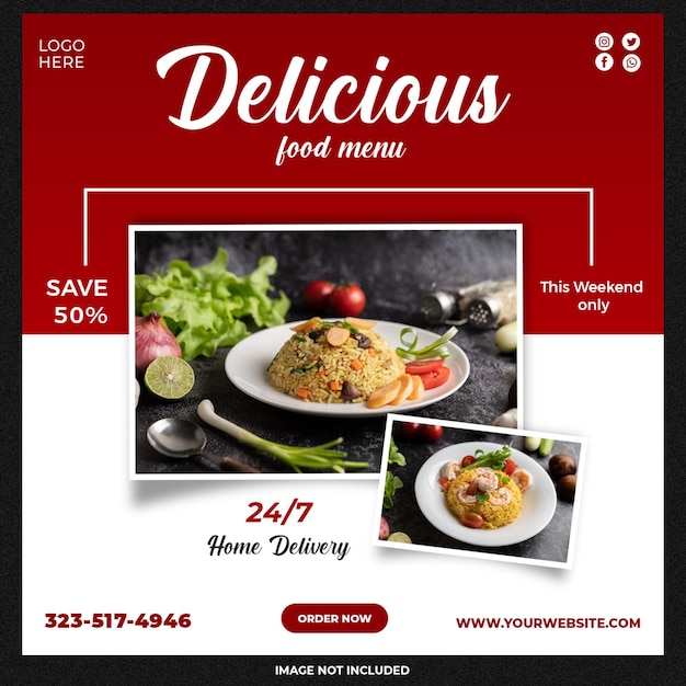 Delicious asian food social media template