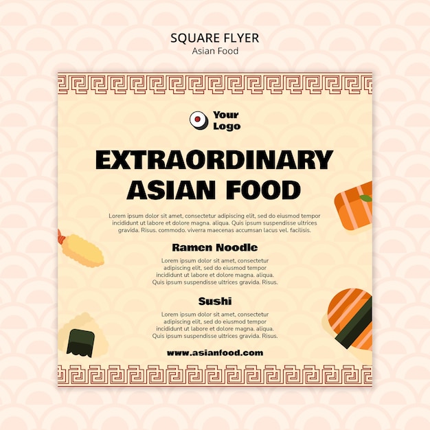 Free PSD delicious asian food square flyer