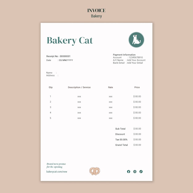 Free PSD delicious baked goods invoice template