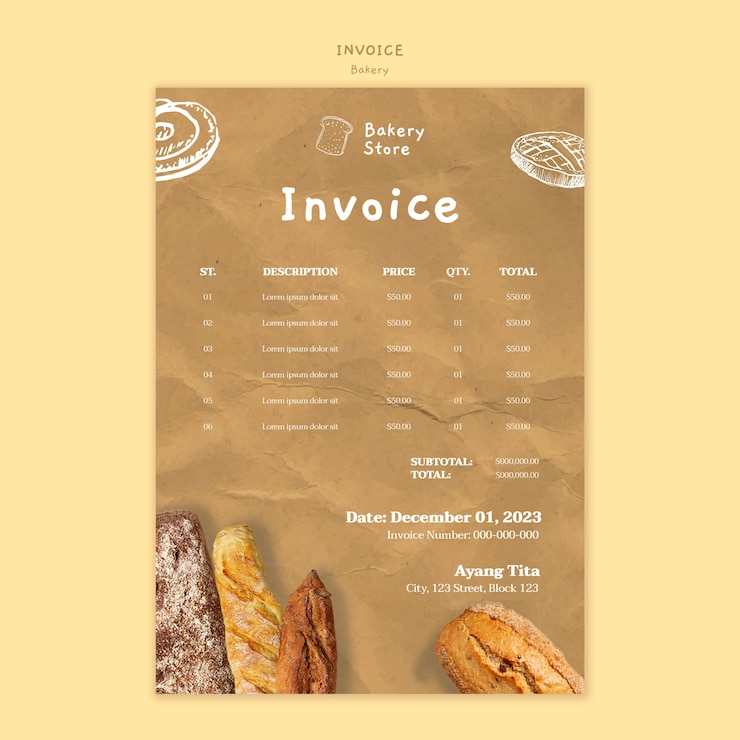 Free PSD delicious baked goods invoice template
