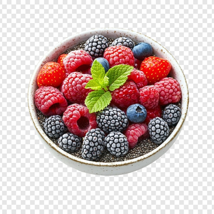 Бесплатный PSD вкусная чаша из ягод прекрасная смесь малины, черники, голубики и семян чиа