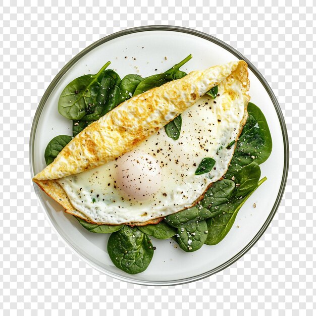 Отличный завтрак с жареным яйцом, шпинатом и крепом.