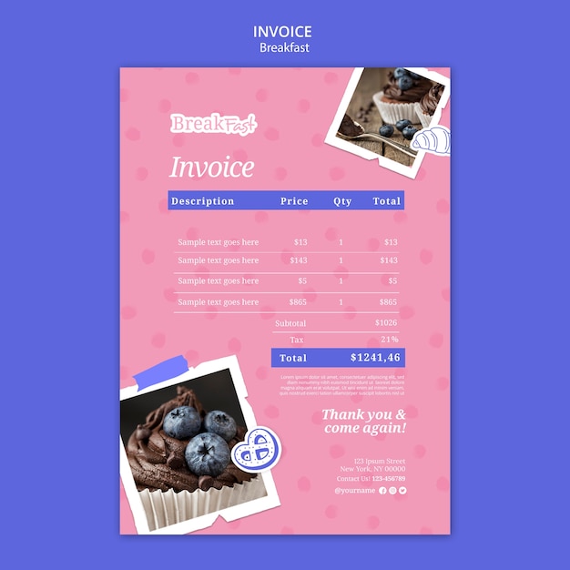 Delicious breakfast invoice template