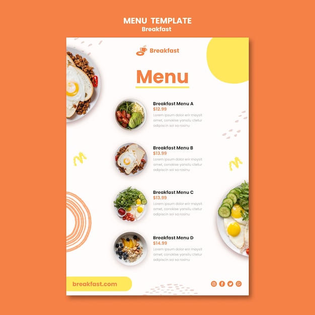 Delicious breakfast menu template