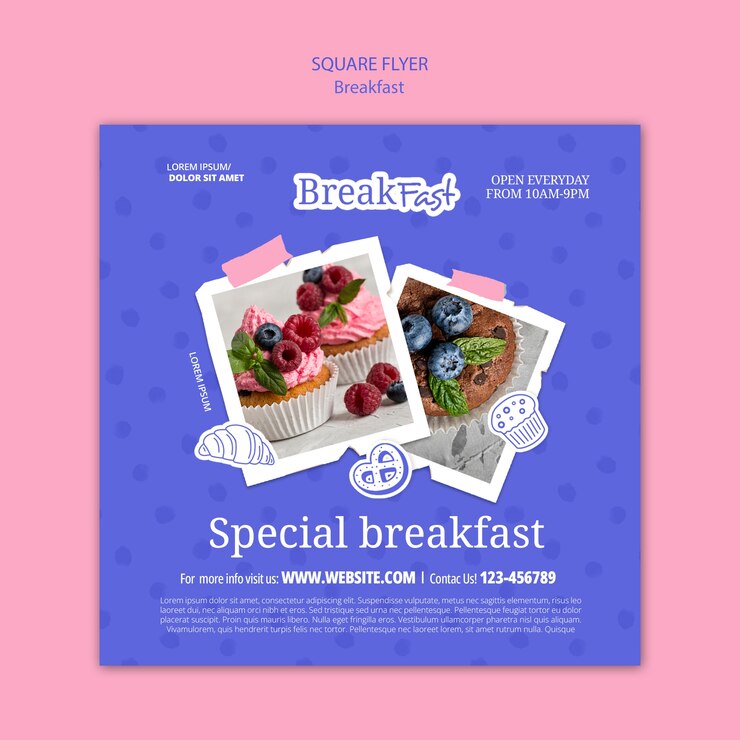 無料PSD おいしい朝食スクエアチラシテンプレート