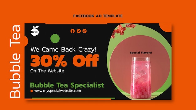 Free PSD delicious bubble tea facebook template