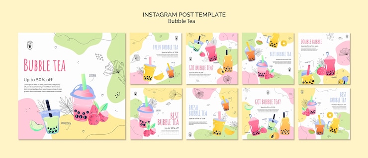 Free PSD delicious bubble tea instagram posts template