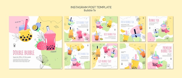 Бесплатный PSD Шаблон постов в instagram с вкусным пузырьковым чаем