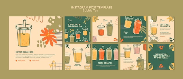 PSD gratuito deliziosi post di instagram di bubble tea