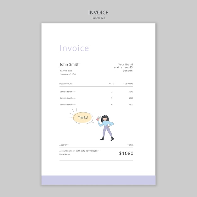 Free PSD delicious bubble tea invoice template