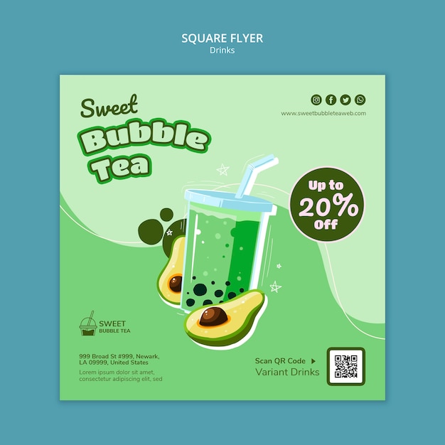 Free PSD delicious bubble tea square flyer template