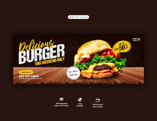 맛있는 햄버거와 음식 메뉴 표지 템플릿 프리미엄 PSD 파일