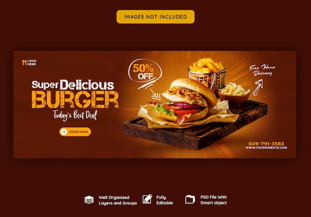 무료 PSD 맛있는 햄버거와 음식 메뉴 페이스 북 표지 템플릿