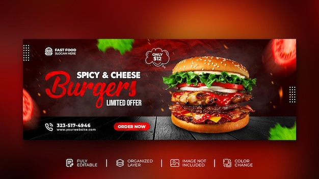 Delicious burger food banner design social media promotion template