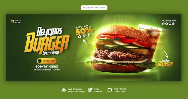 Free PSD delicious burger and food menu facebook cover template