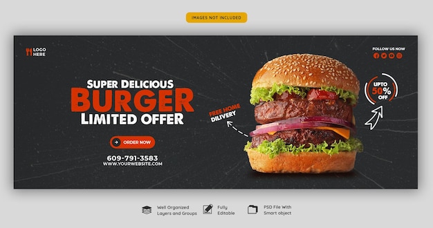 Free PSD delicious burger and food menu facebook cover template