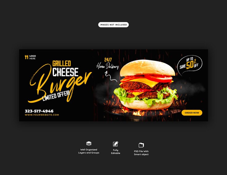 Free PSD delicious burger and food menu facebook cover template
