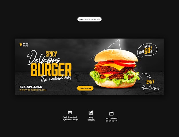 Delicious burger and food menu facebook cover template