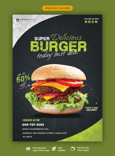 Delicious burger and food menu flyer template