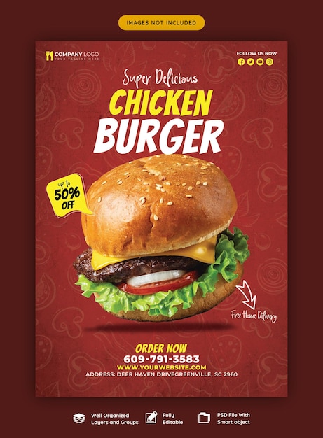 Delicious burger and food menu flyer template