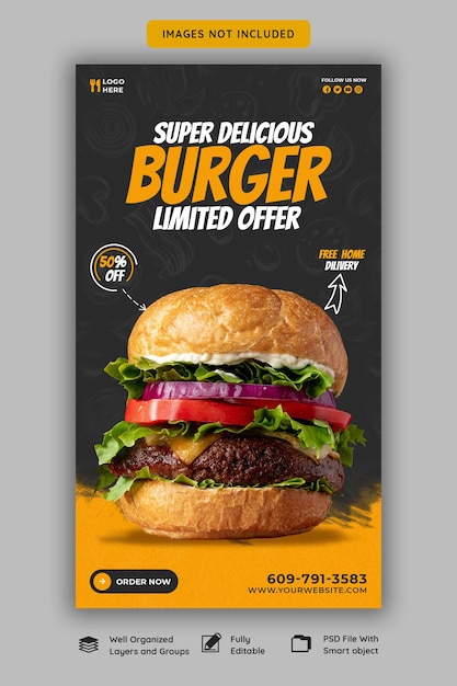 Delicious burger and food menu Instagram and Facebook story template